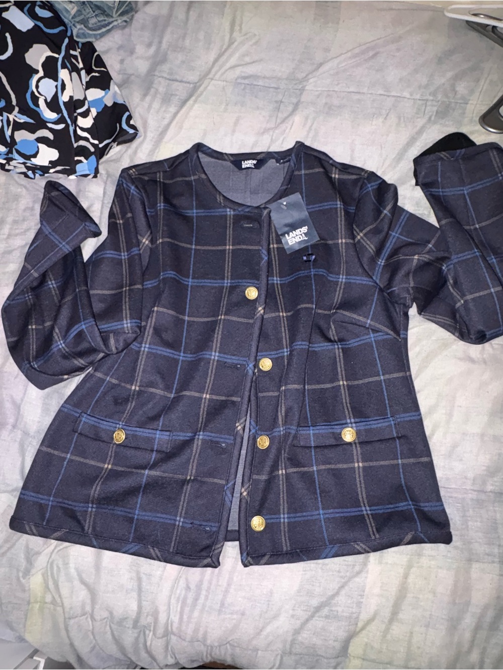 Lands' End Chase Navy Plaid Button Jacket